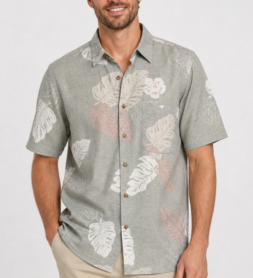 World Island Hawaiian Shirt Men M Tropical Leaf Print Resort Summer Vintage Y2K